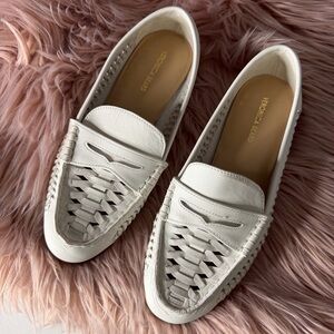 Veronica Beard Penny Slip On Woven Loafers Flat White Size 8,5